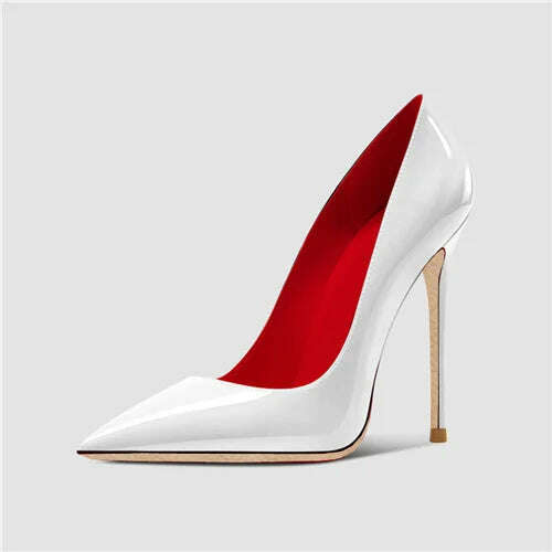 KIMLUD, Yellow Curl Upper Women Patent Pointed Toe Stiletto 12cm High Heels Sexy Ladies Party Dress Shoes Club Dance Pumps Plus Size, 12cm / 4, KIMLUD Womens Clothes