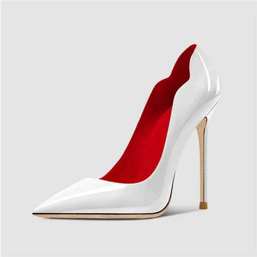 KIMLUD, Yellow Curl Upper Women Patent Pointed Toe Stiletto 12cm High Heels Sexy Ladies Party Dress Shoes Club Dance Pumps Plus Size, 12cm 1 / 4, KIMLUD Womens Clothes