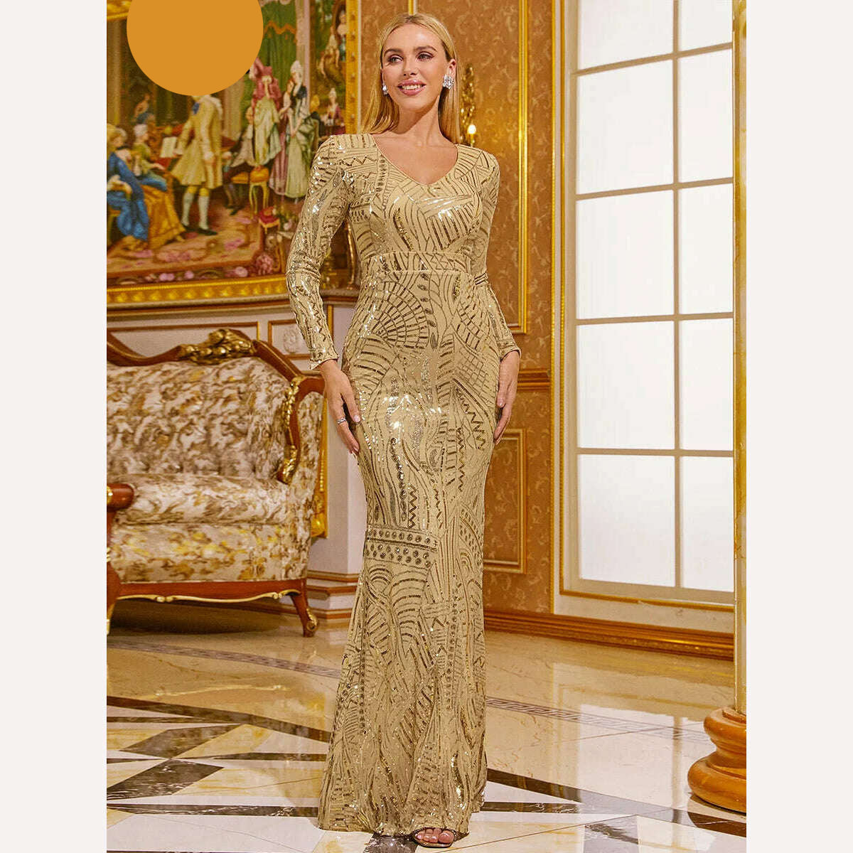 Yesexy Elegant Party Dresses For Women 2024 Long Sleeve Sequins Mermaid Dress Formal Black Prom Evening Cocktail Dress - KIMLUD