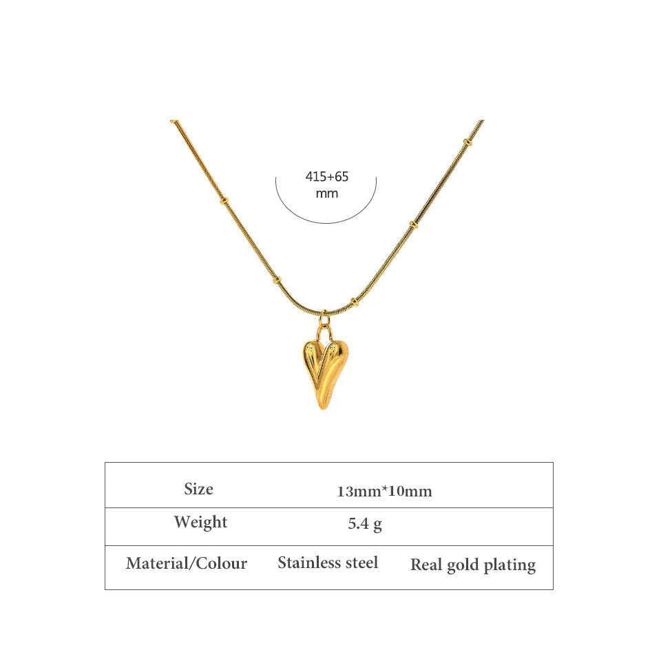 KIMLUD, Yhpup Temperament Heart Pendant Chain Necklace for Women Stainless Steel Stylish Choker 18 K Jewelry Waterproof Party Gift, KIMLUD Womens Clothes