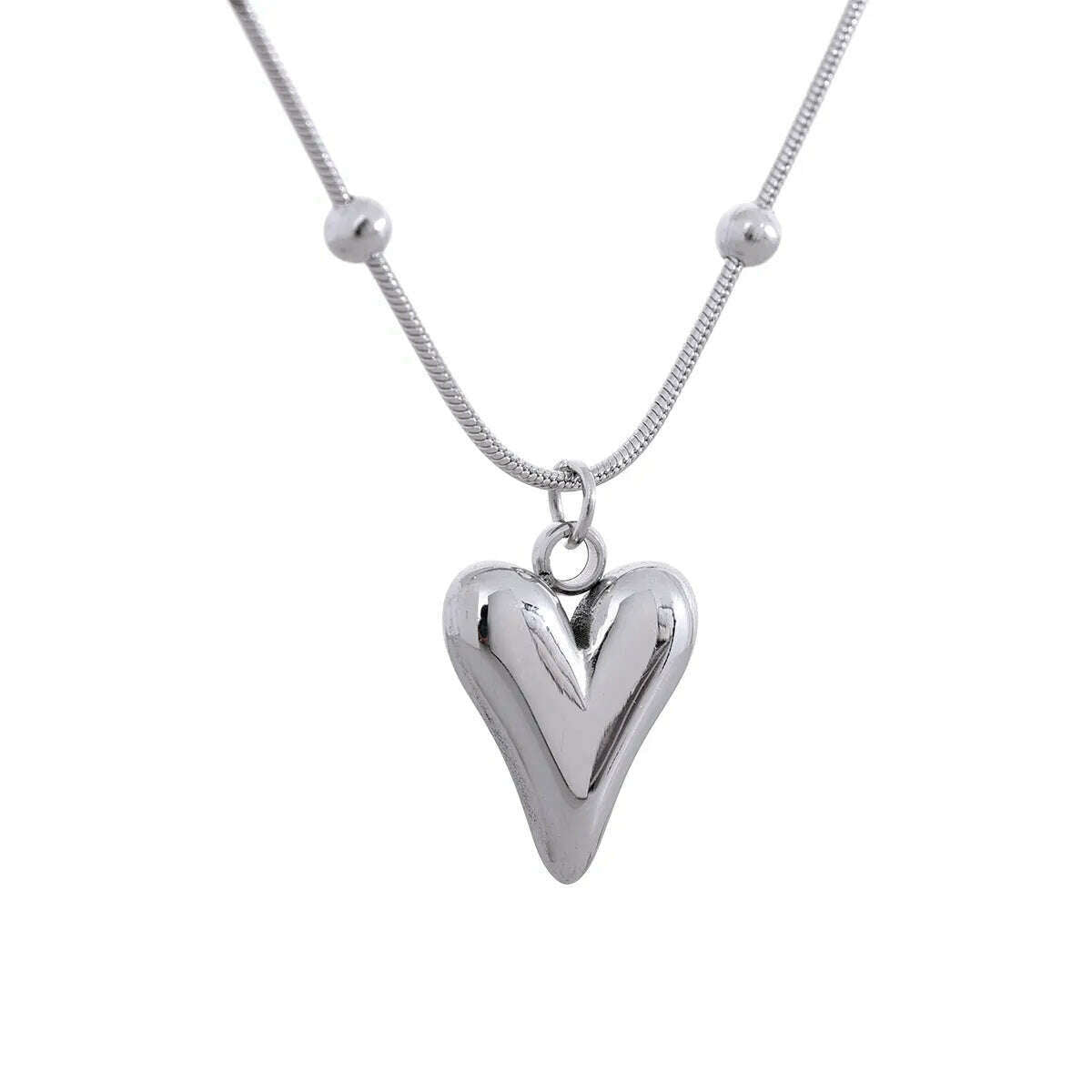KIMLUD, Yhpup Temperament Heart Pendant Chain Necklace for Women Stainless Steel Stylish Choker 18 K Jewelry Waterproof Party Gift, YH1594A Steel, KIMLUD Womens Clothes