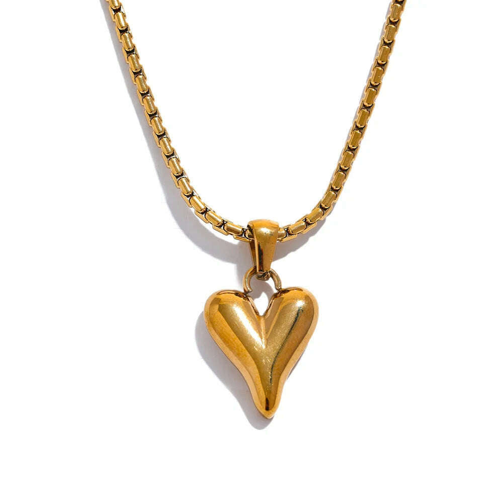 KIMLUD, Yhpup Temperament Heart Pendant Chain Necklace for Women Stainless Steel Stylish Choker 18 K Jewelry Waterproof Party Gift, YH1505A Gold, KIMLUD Womens Clothes