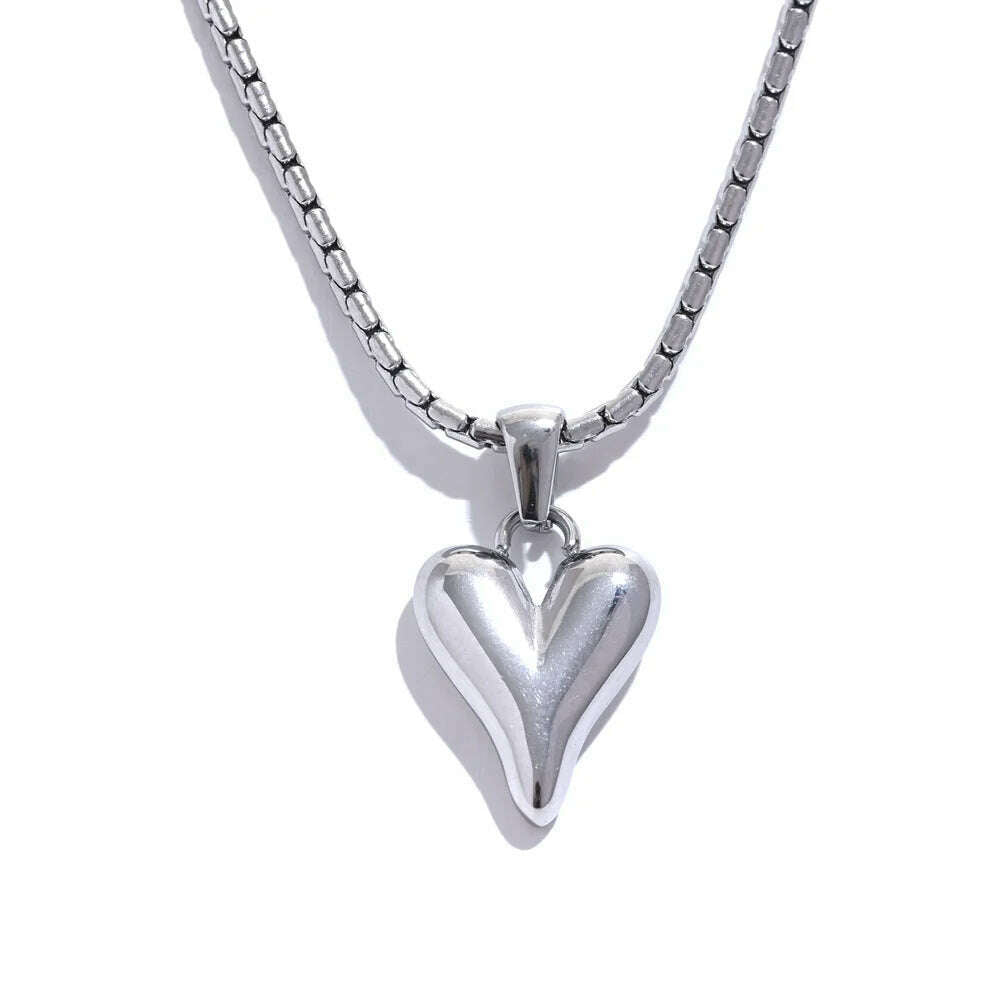 KIMLUD, Yhpup Temperament Heart Pendant Chain Necklace for Women Stainless Steel Stylish Choker 18 K Jewelry Waterproof Party Gift, YH1505A Platinum, KIMLUD Womens Clothes