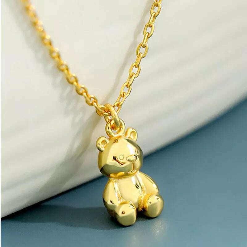 KIMLUD, YIZIZAI Gold Color Necklaces For Women Cute Bear Pendants Link Chain Necklace Plata De Ley Collares Mujer Jewelry, gold, KIMLUD Women's Clothes