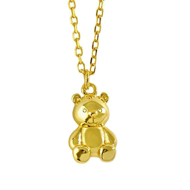 KIMLUD, YIZIZAI Gold Color Necklaces For Women Cute Bear Pendants Link Chain Necklace Plata De Ley Collares Mujer Jewelry, KIMLUD Womens Clothes