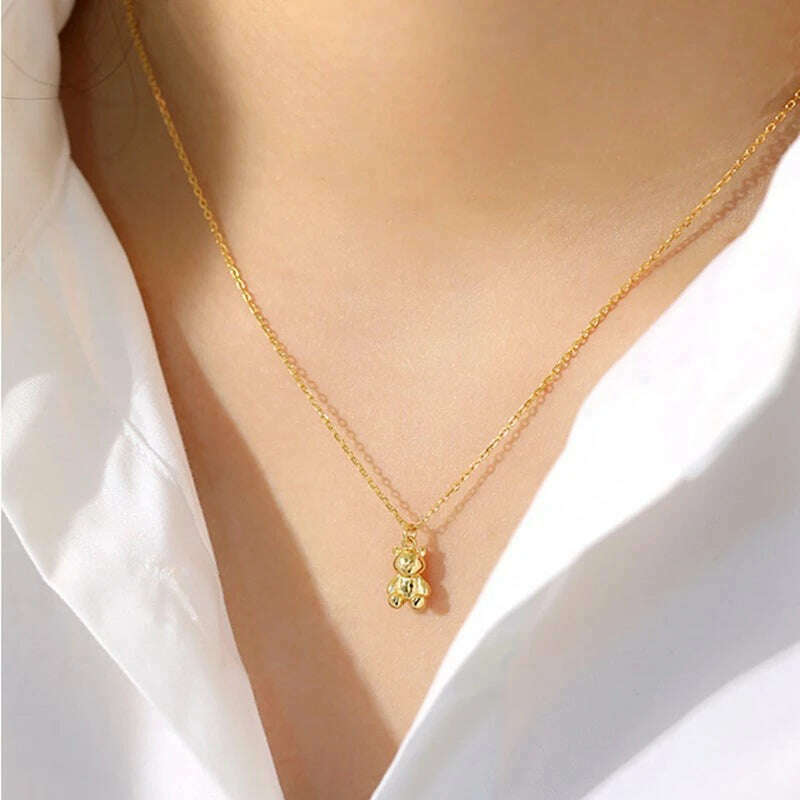 KIMLUD, YIZIZAI Gold Color Necklaces For Women Cute Bear Pendants Link Chain Necklace Plata De Ley Collares Mujer Jewelry, KIMLUD Womens Clothes