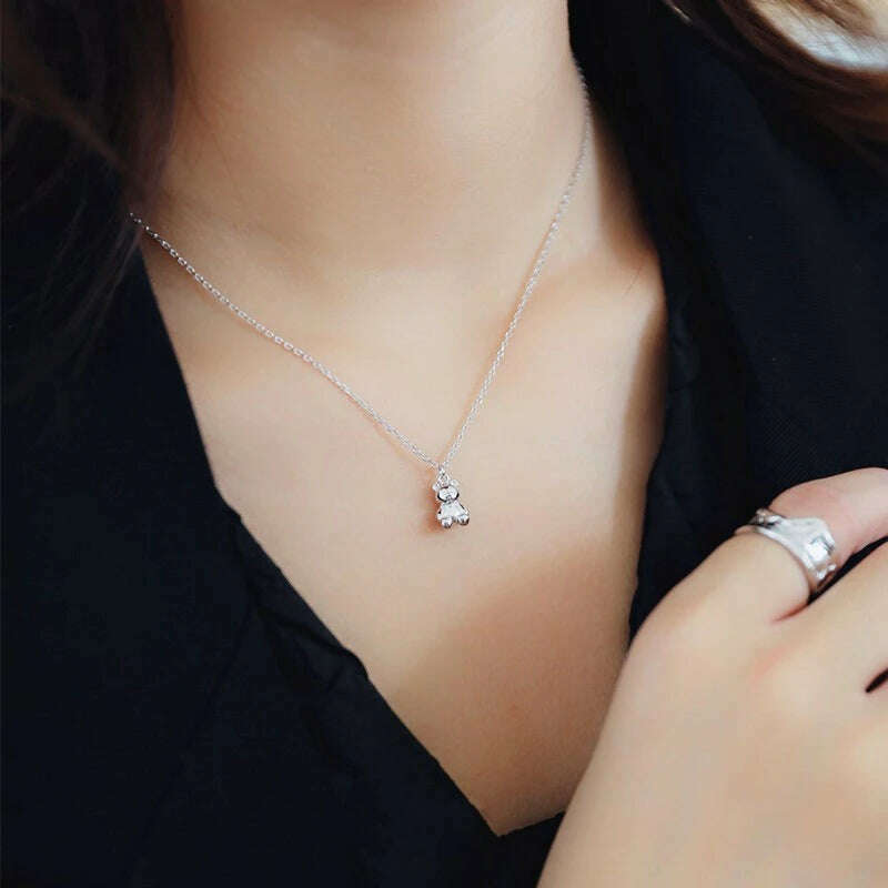 YIZIZAI Gold Color Necklaces For Women Cute Bear Pendants Link Chain Necklace Plata De Ley Collares Mujer Jewelry - KIMLUD