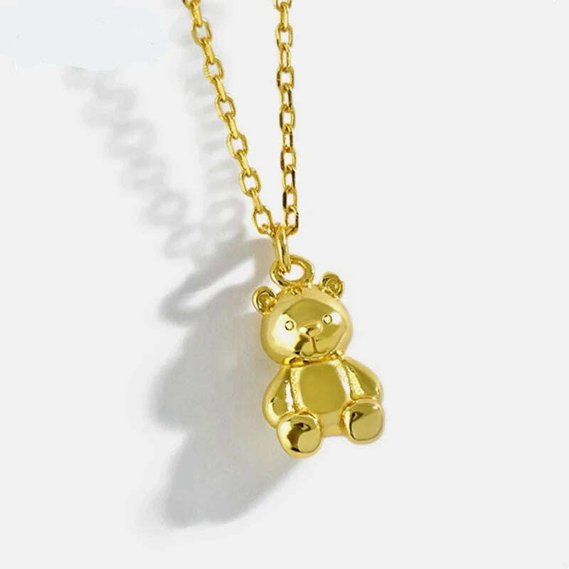 YIZIZAI Gold Color Necklaces For Women Cute Bear Pendants Link Chain Necklace Plata De Ley Collares Mujer Jewelry - KIMLUD