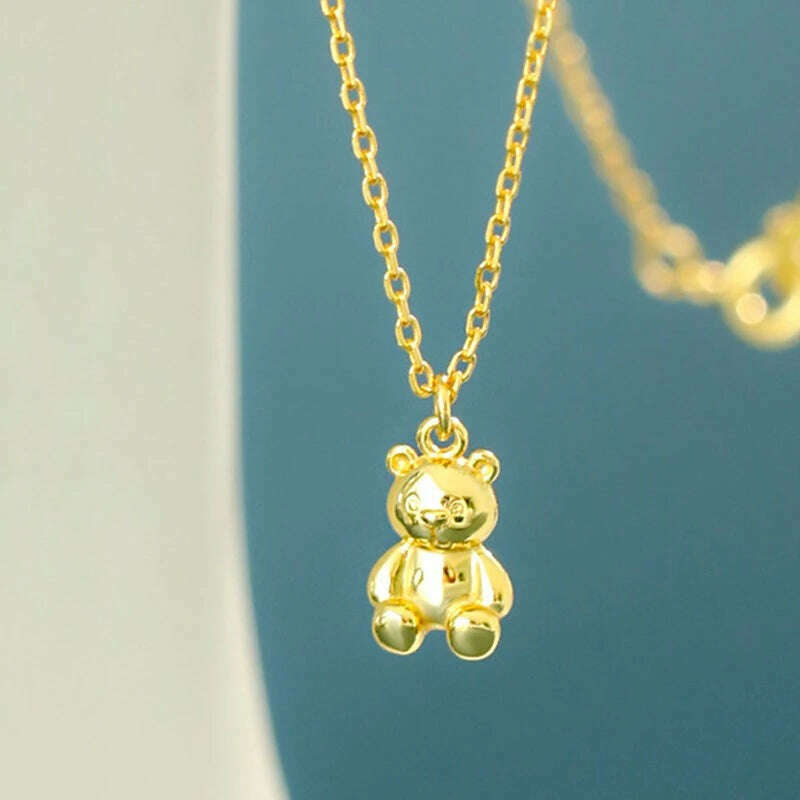 YIZIZAI Gold Color Necklaces For Women Cute Bear Pendants Link Chain Necklace Plata De Ley Collares Mujer Jewelry - KIMLUD