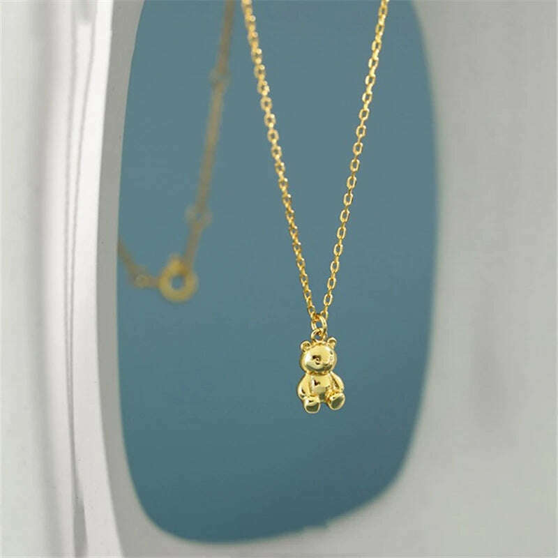 YIZIZAI Gold Color Necklaces For Women Cute Bear Pendants Link Chain Necklace Plata De Ley Collares Mujer Jewelry - KIMLUD