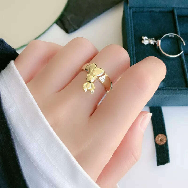 KIMLUD, YIZIZAI Ins Korean Cute Cartoon Mini Bear Ring for Lady Women Gold Silver Color Rings Pendant Jewelry Anillo Wholesale price Hot, gold, KIMLUD Women's Clothes