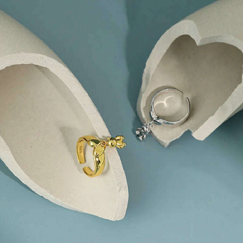 KIMLUD, YIZIZAI Ins Korean Cute Cartoon Mini Bear Ring for Lady Women Gold Silver Color Rings Pendant Jewelry Anillo Wholesale price Hot, KIMLUD Womens Clothes