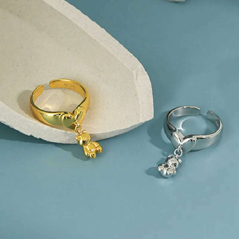 KIMLUD, YIZIZAI Ins Korean Cute Cartoon Mini Bear Ring for Lady Women Gold Silver Color Rings Pendant Jewelry Anillo Wholesale price Hot, KIMLUD Women's Clothes
