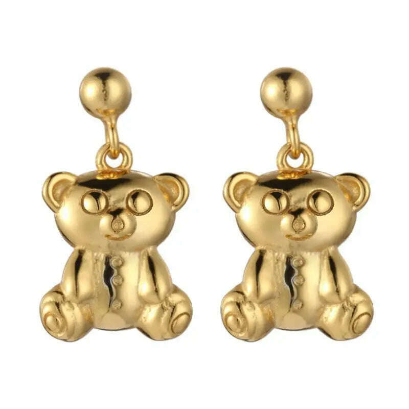 KIMLUD, YIZIZAI New Japanese Sweet and Cute Bear Earring for Women Simple Cartoon MINI Bear Studs Silver Plated Jewellry Friendship Gift, KIMLUD Women's Clothes