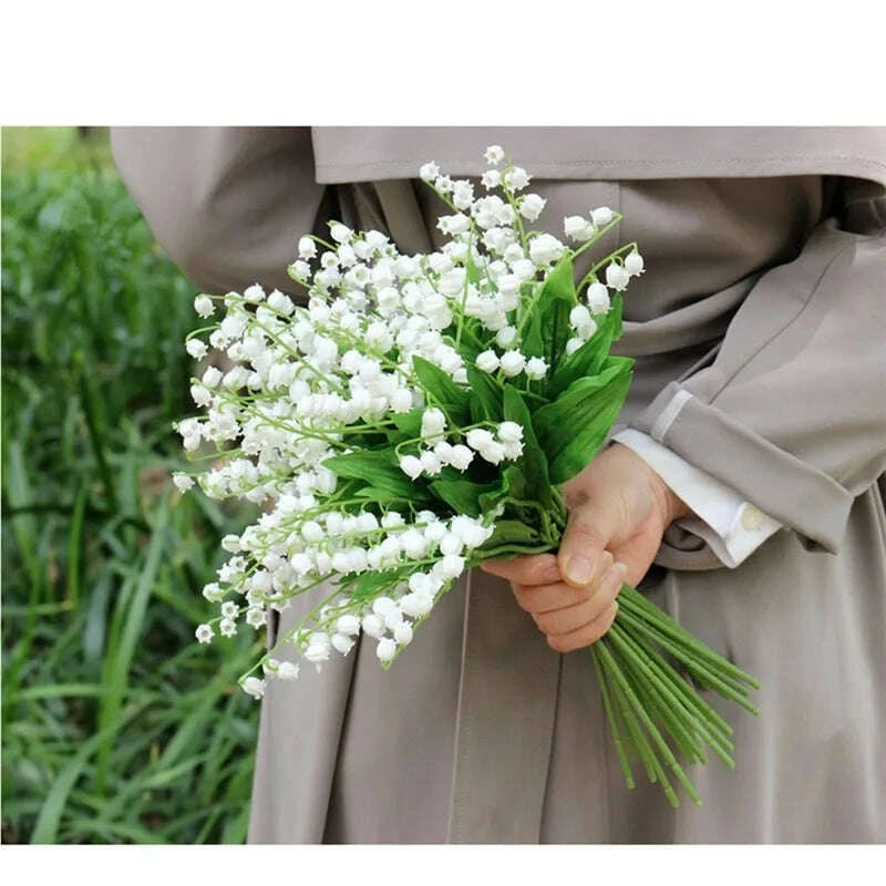KIMLUD, YO CHO Special Designed Vally Lily Flower Branches Real Touch Artificial Convallaria Wedding Home Decoration Flowers, KIMLUD Womens Clothes