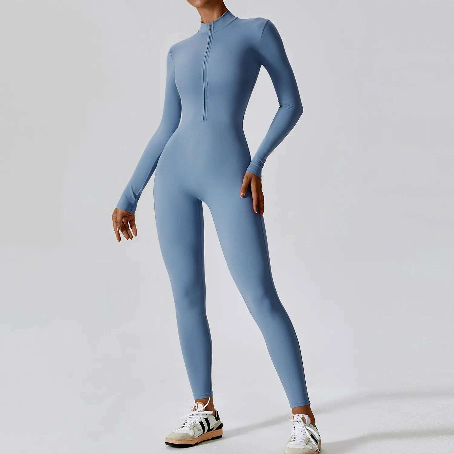 KIMLUD, Yoga Boilersuit Long Sleeved Women's Sportswear Gym Zipper Jumpsuits Workout High-intensity Fitness One-piece Skin-tight Garment, KIMLUD Womens Clothes