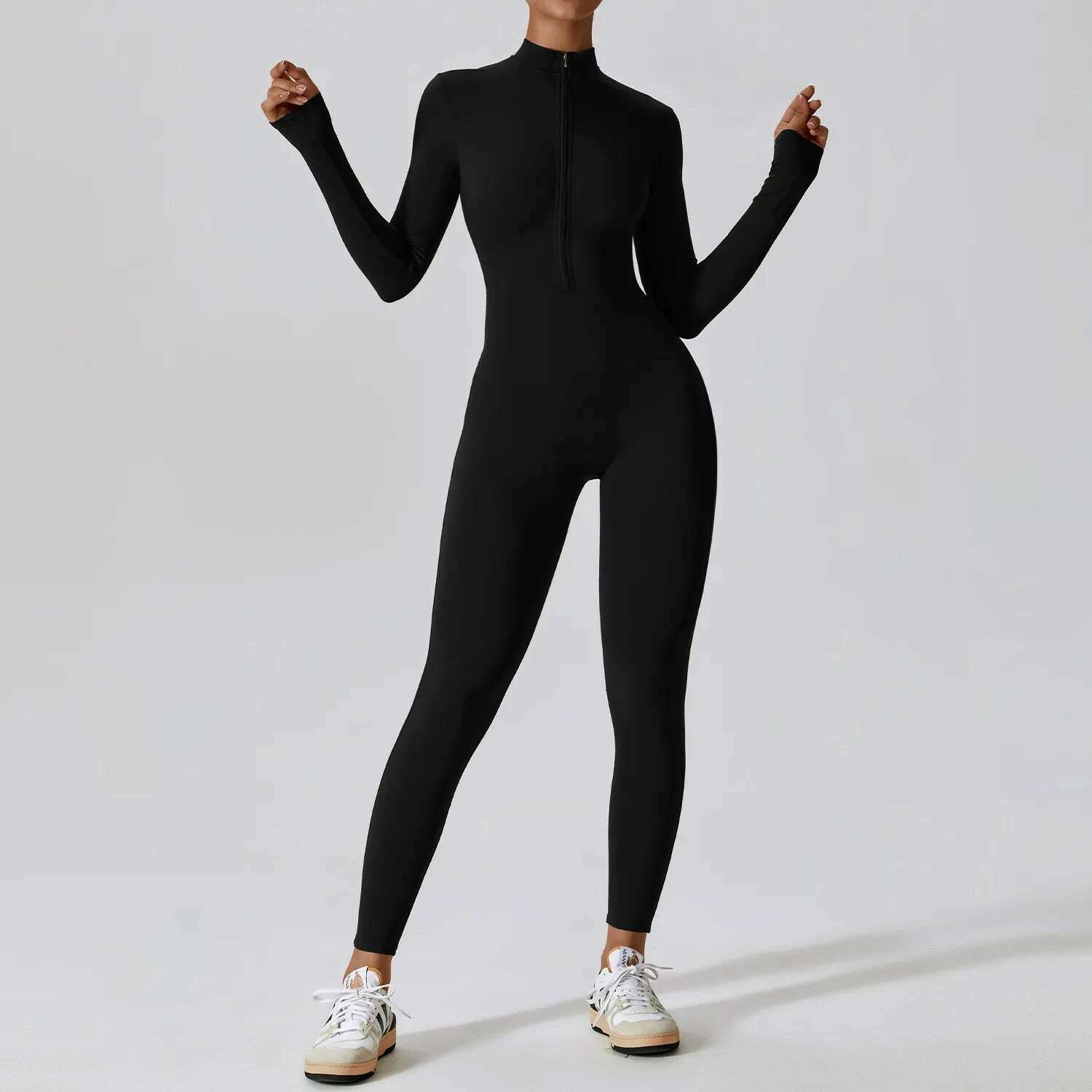 KIMLUD, Yoga Boilersuit Long Sleeved Women's Sportswear Gym Zipper Jumpsuits Workout High-intensity Fitness One-piece Skin-tight Garment, Advanced Black / S / CHINA, KIMLUD Women's Clothes
