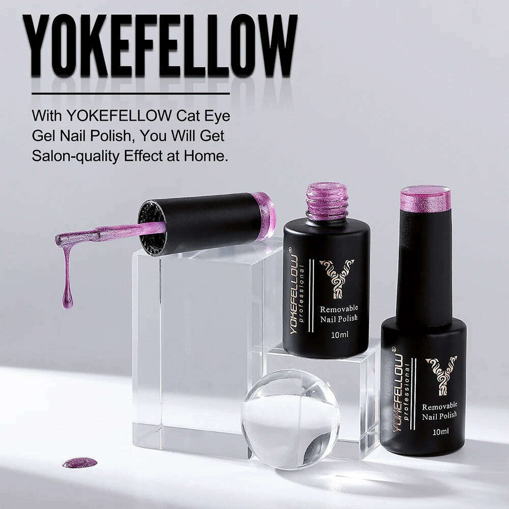 YOKEFELLOW 10ml 9D Cat Magnetic Gel Polish Semi Permanent Soak Off Rainbow Glitter Nail Gel Polish UV Gel Varnish For Manicure - KIMLUD
