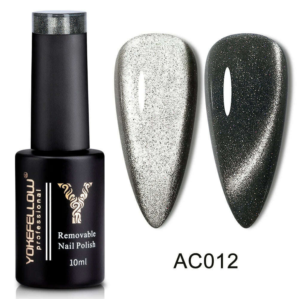 YOKEFELLOW 10ml 9D Cat Magnetic Gel Polish Semi Permanent Soak Off Rainbow Glitter Nail Gel Polish UV Gel Varnish For Manicure - KIMLUD