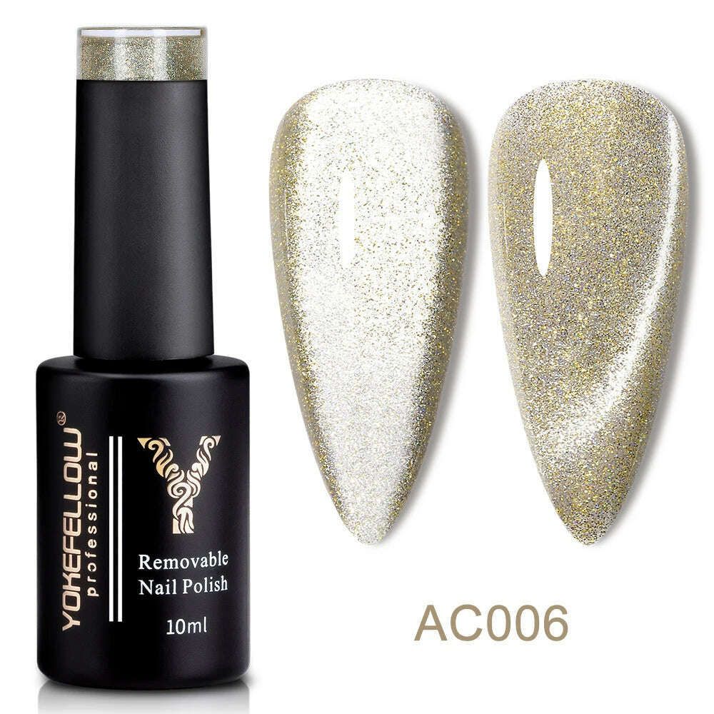 YOKEFELLOW 10ml 9D Cat Magnetic Gel Polish Semi Permanent Soak Off Rainbow Glitter Nail Gel Polish UV Gel Varnish For Manicure - KIMLUD
