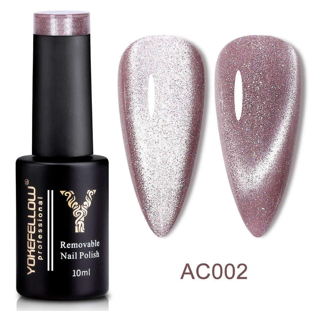 YOKEFELLOW 10ml 9D Cat Magnetic Gel Polish Semi Permanent Soak Off Rainbow Glitter Nail Gel Polish UV Gel Varnish For Manicure - KIMLUD
