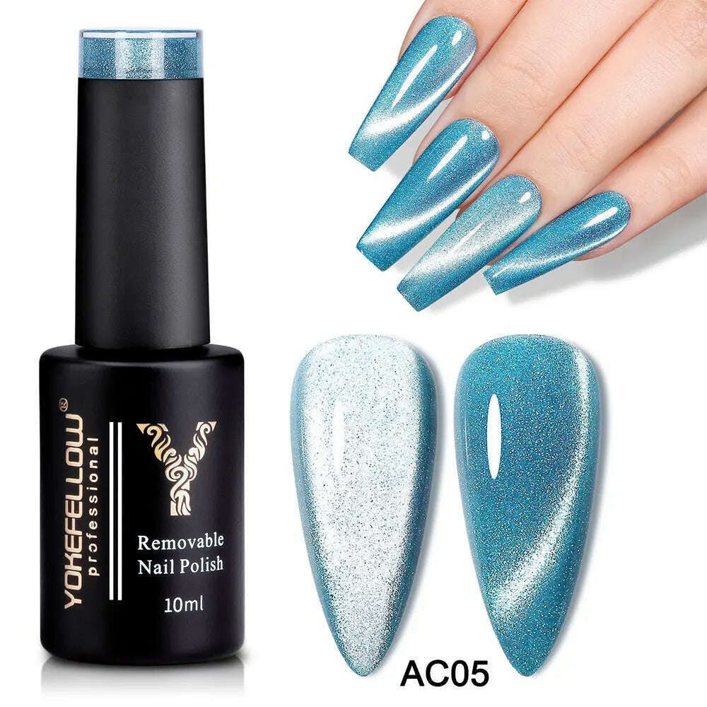 YOKEFELLOW 10ml 9D Cat Magnetic Gel Polish Semi Permanent Soak Off Rainbow Glitter Nail Gel Polish UV Gel Varnish For Manicure - KIMLUD