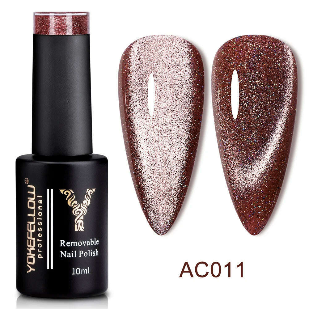 YOKEFELLOW 10ml 9D Cat Magnetic Gel Polish Semi Permanent Soak Off Rainbow Glitter Nail Gel Polish UV Gel Varnish For Manicure - KIMLUD