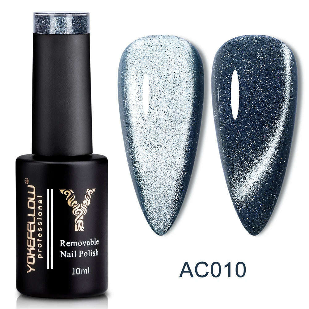 YOKEFELLOW 10ml 9D Cat Magnetic Gel Polish Semi Permanent Soak Off Rainbow Glitter Nail Gel Polish UV Gel Varnish For Manicure - KIMLUD