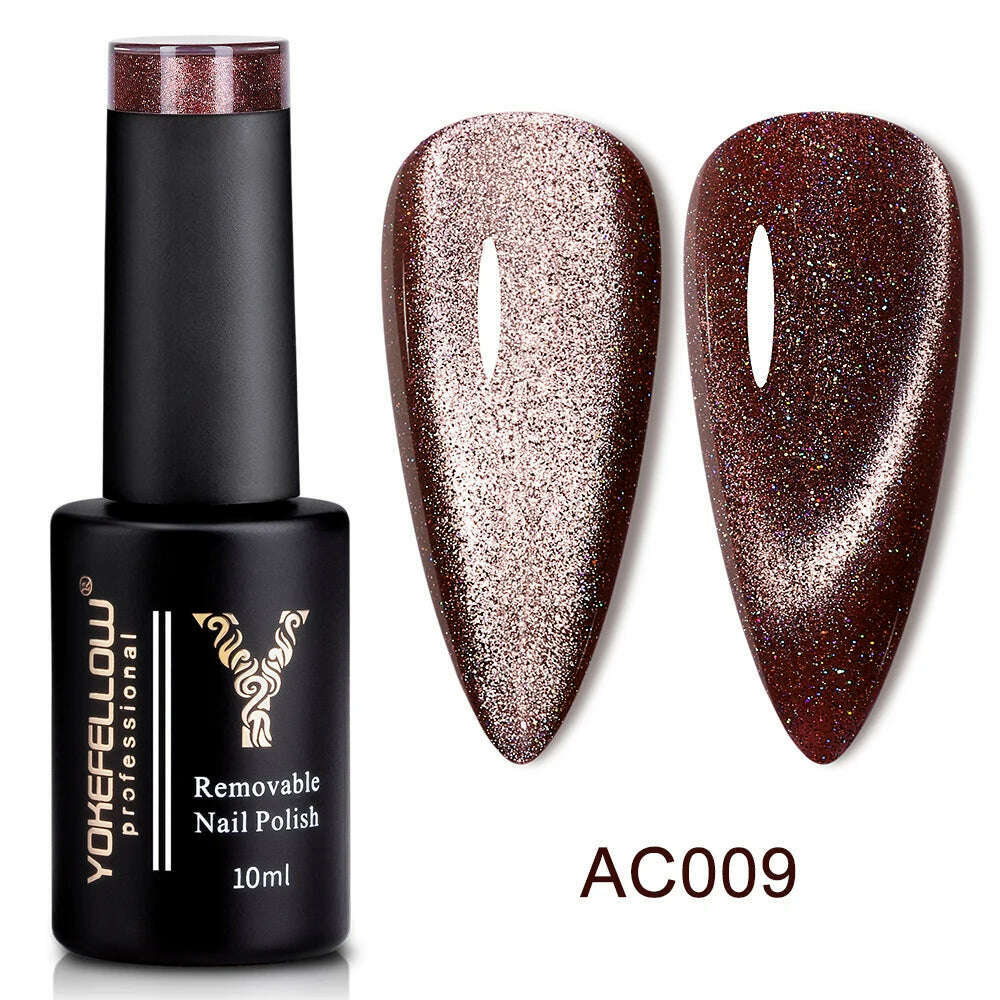 YOKEFELLOW 10ml 9D Cat Magnetic Gel Polish Semi Permanent Soak Off Rainbow Glitter Nail Gel Polish UV Gel Varnish For Manicure - KIMLUD