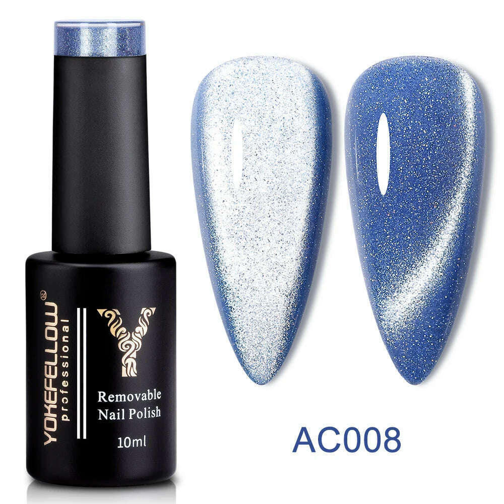 YOKEFELLOW 10ml 9D Cat Magnetic Gel Polish Semi Permanent Soak Off Rainbow Glitter Nail Gel Polish UV Gel Varnish For Manicure - KIMLUD