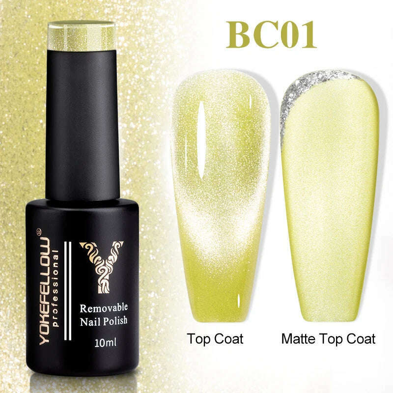 YOKEFELLOW 10ml 9D Cat Magnetic Gel Polish Semi Permanent Soak Off Rainbow Glitter Nail Gel Polish UV Gel Varnish For Manicure - KIMLUD