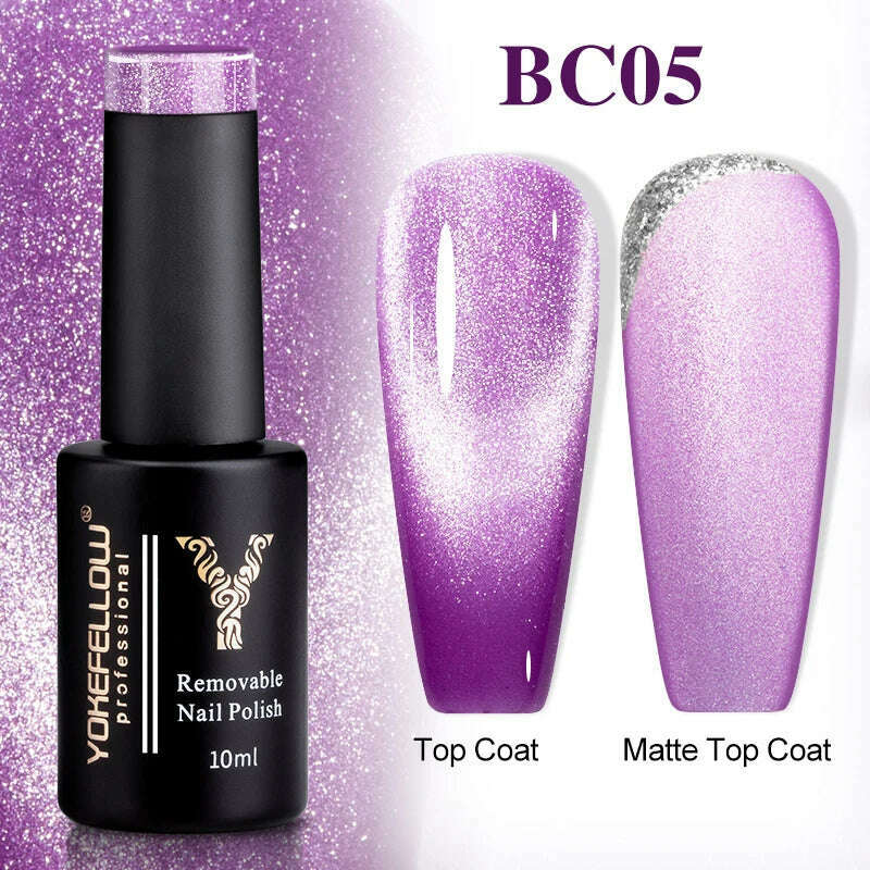 YOKEFELLOW 10ml 9D Cat Magnetic Gel Polish Semi Permanent Soak Off Rainbow Glitter Nail Gel Polish UV Gel Varnish For Manicure - KIMLUD