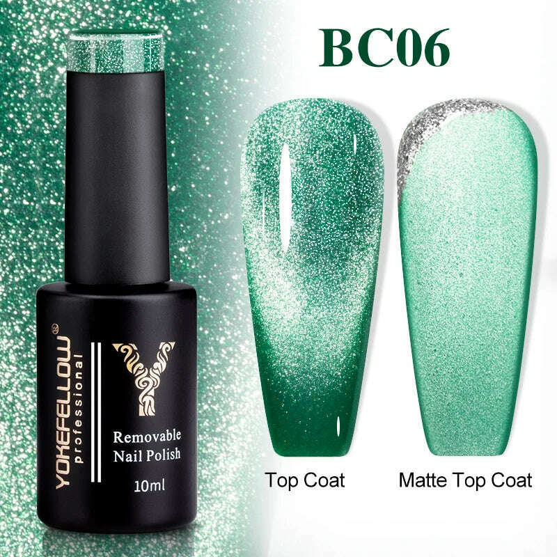 YOKEFELLOW 10ml 9D Cat Magnetic Gel Polish Semi Permanent Soak Off Rainbow Glitter Nail Gel Polish UV Gel Varnish For Manicure - KIMLUD