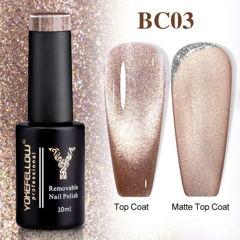 YOKEFELLOW 10ml 9D Cat Magnetic Gel Polish Semi Permanent Soak Off Rainbow Glitter Nail Gel Polish UV Gel Varnish For Manicure - KIMLUD
