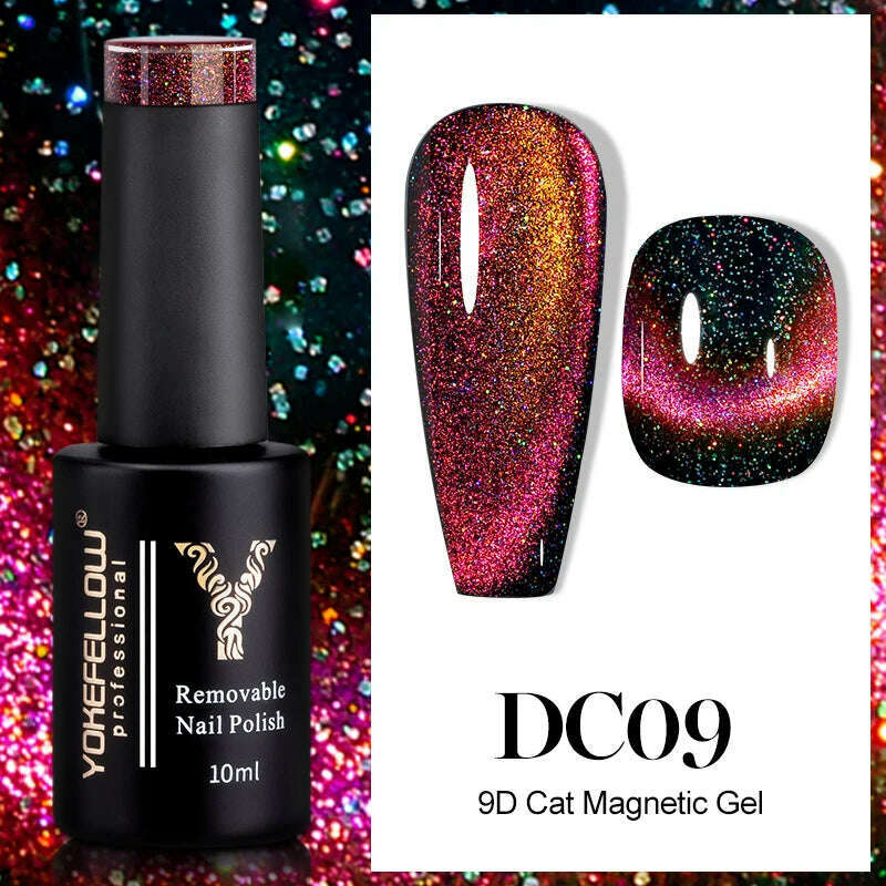 YOKEFELLOW 10ml 9D Cat Magnetic Gel Polish Semi Permanent Soak Off Rainbow Glitter Nail Gel Polish UV Gel Varnish For Manicure - KIMLUD