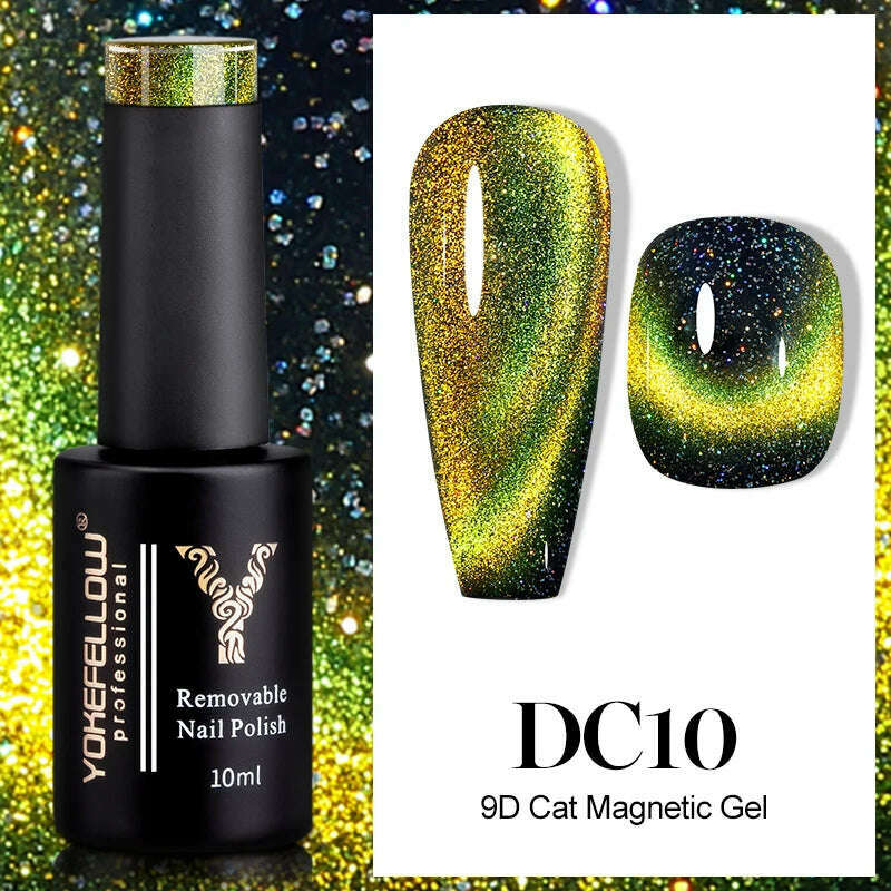 YOKEFELLOW 10ml 9D Cat Magnetic Gel Polish Semi Permanent Soak Off Rainbow Glitter Nail Gel Polish UV Gel Varnish For Manicure - KIMLUD