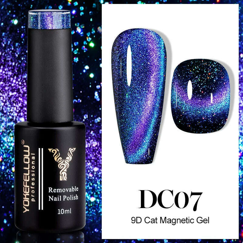 YOKEFELLOW 10ml 9D Cat Magnetic Gel Polish Semi Permanent Soak Off Rainbow Glitter Nail Gel Polish UV Gel Varnish For Manicure - KIMLUD