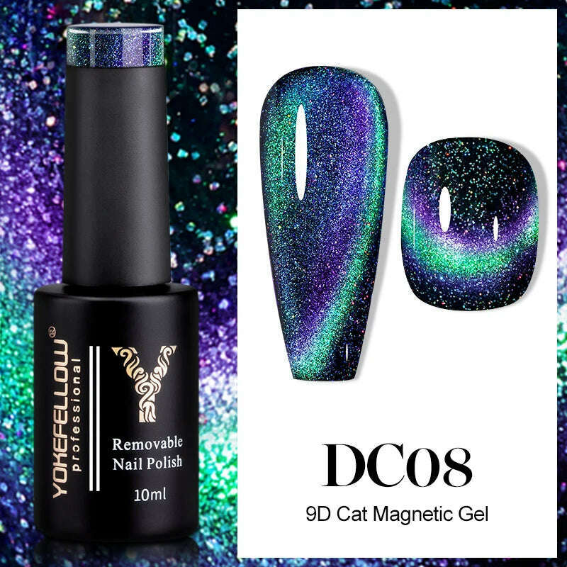YOKEFELLOW 10ml 9D Cat Magnetic Gel Polish Semi Permanent Soak Off Rainbow Glitter Nail Gel Polish UV Gel Varnish For Manicure - KIMLUD
