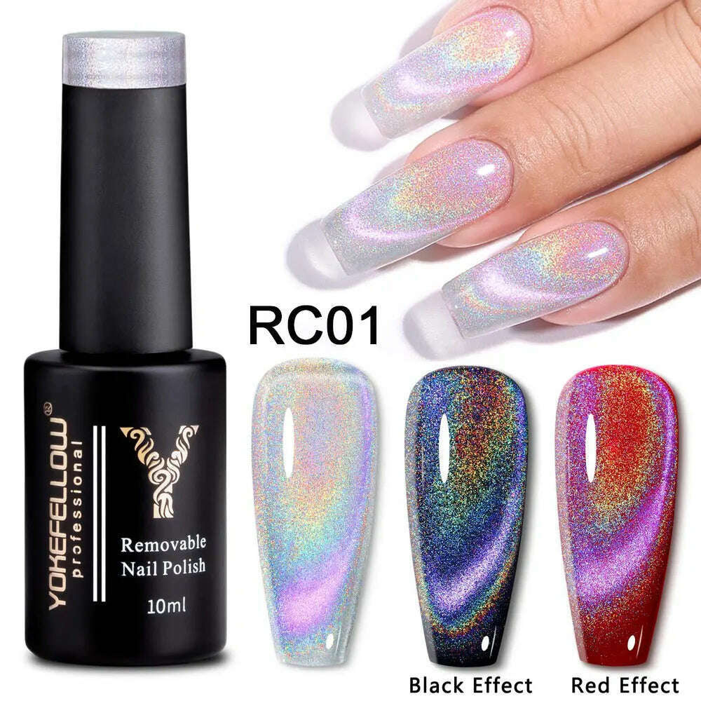 YOKEFELLOW 10ml 9D Cat Magnetic Gel Polish Semi Permanent Soak Off Rainbow Glitter Nail Gel Polish UV Gel Varnish For Manicure - KIMLUD