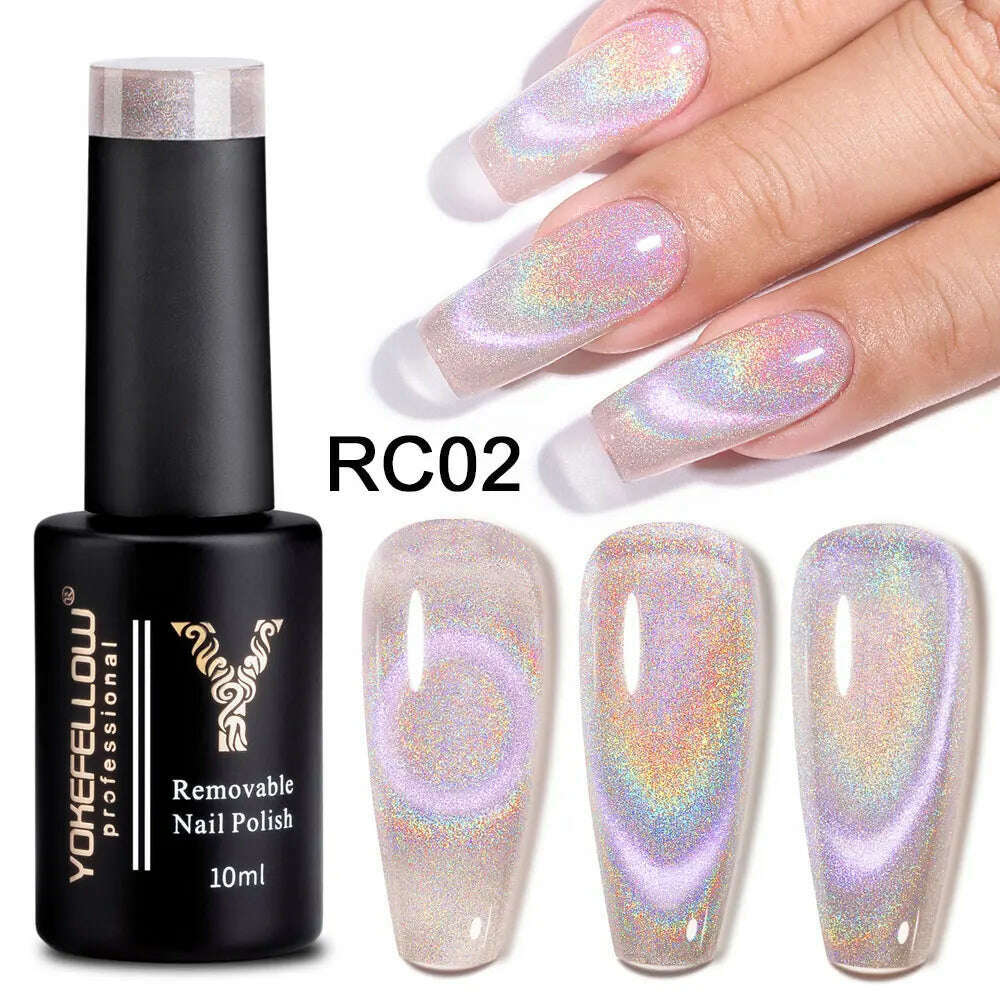 YOKEFELLOW 10ml 9D Cat Magnetic Gel Polish Semi Permanent Soak Off Rainbow Glitter Nail Gel Polish UV Gel Varnish For Manicure - KIMLUD