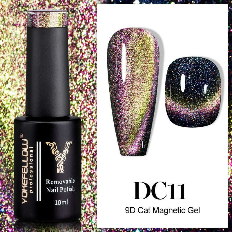 YOKEFELLOW 10ml 9D Cat Magnetic Gel Polish Semi Permanent Soak Off Rainbow Glitter Nail Gel Polish UV Gel Varnish For Manicure - KIMLUD