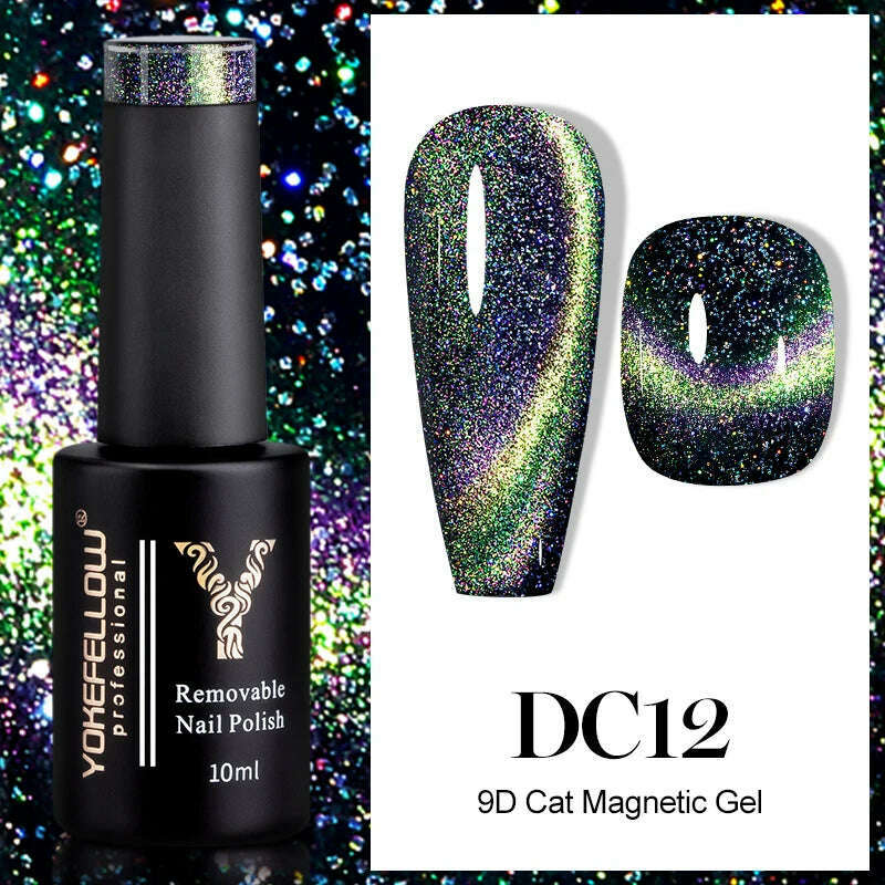 YOKEFELLOW 10ml 9D Cat Magnetic Gel Polish Semi Permanent Soak Off Rainbow Glitter Nail Gel Polish UV Gel Varnish For Manicure - KIMLUD