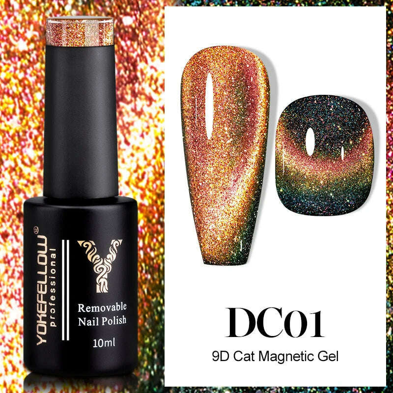 YOKEFELLOW 10ml 9D Cat Magnetic Gel Polish Semi Permanent Soak Off Rainbow Glitter Nail Gel Polish UV Gel Varnish For Manicure - KIMLUD