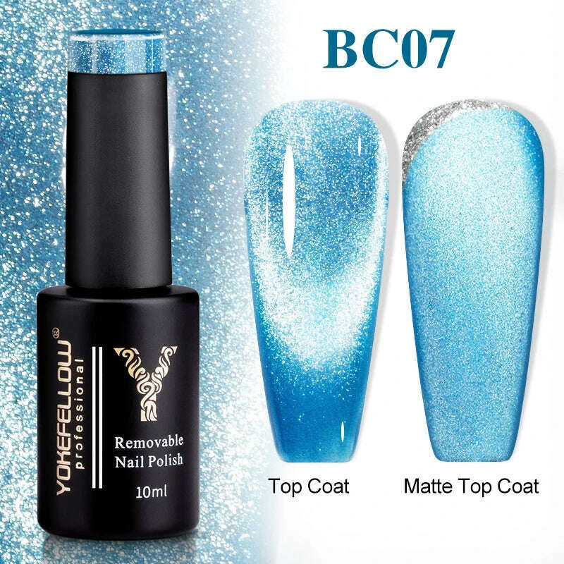 YOKEFELLOW 10ml 9D Cat Magnetic Gel Polish Semi Permanent Soak Off Rainbow Glitter Nail Gel Polish UV Gel Varnish For Manicure - KIMLUD
