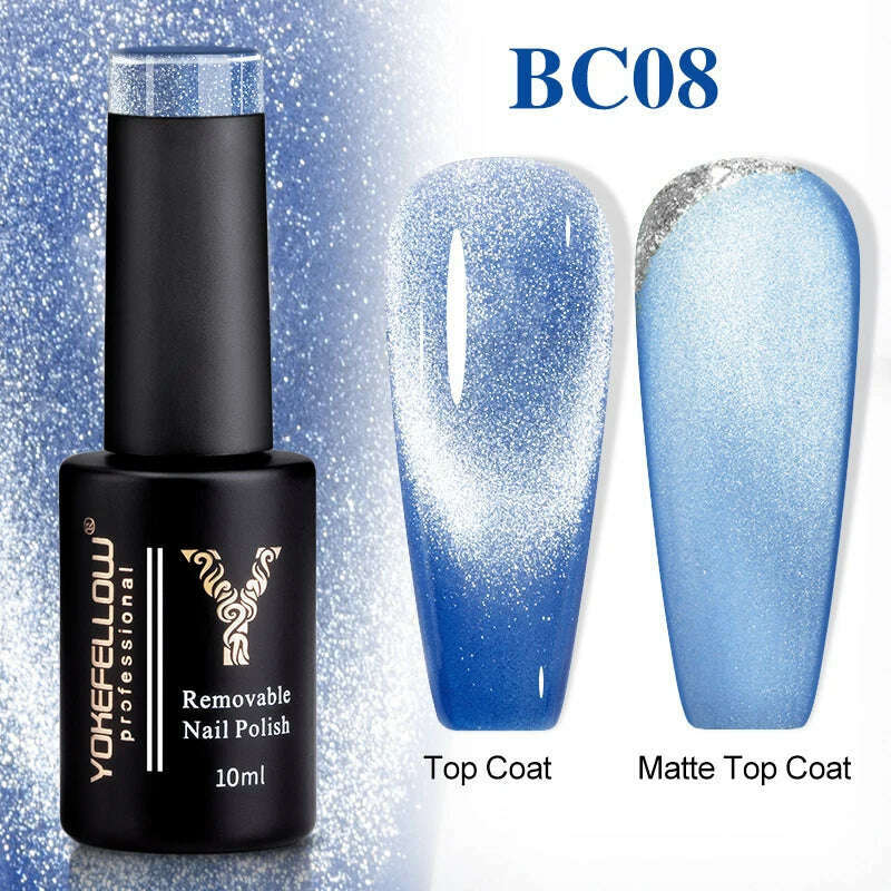 YOKEFELLOW 10ml 9D Cat Magnetic Gel Polish Semi Permanent Soak Off Rainbow Glitter Nail Gel Polish UV Gel Varnish For Manicure - KIMLUD