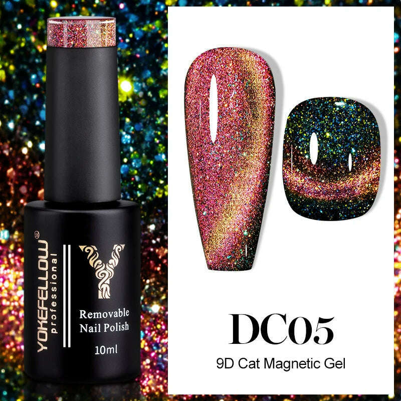 YOKEFELLOW 10ml 9D Cat Magnetic Gel Polish Semi Permanent Soak Off Rainbow Glitter Nail Gel Polish UV Gel Varnish For Manicure - KIMLUD