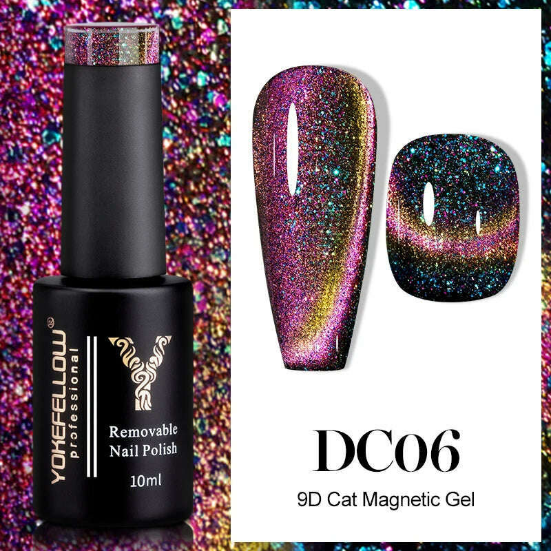 YOKEFELLOW 10ml 9D Cat Magnetic Gel Polish Semi Permanent Soak Off Rainbow Glitter Nail Gel Polish UV Gel Varnish For Manicure - KIMLUD