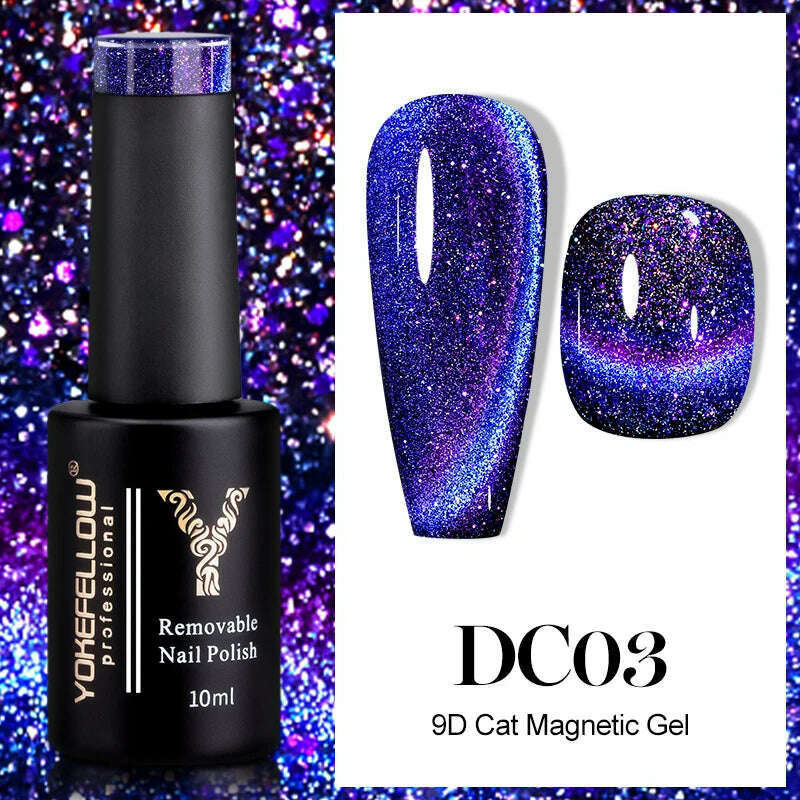 YOKEFELLOW 10ml 9D Cat Magnetic Gel Polish Semi Permanent Soak Off Rainbow Glitter Nail Gel Polish UV Gel Varnish For Manicure - KIMLUD