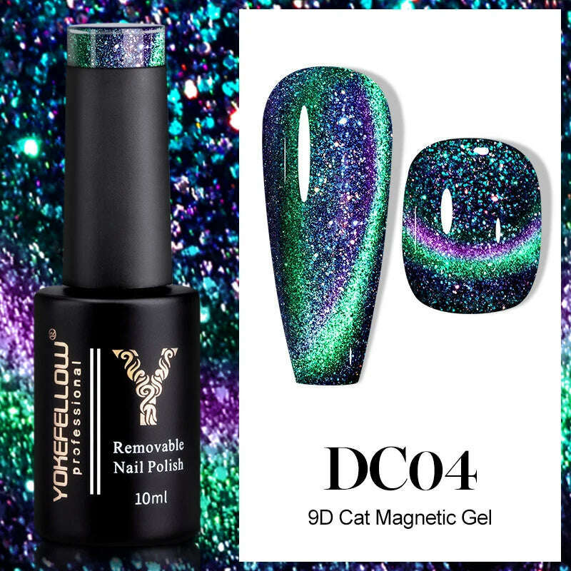 YOKEFELLOW 10ml 9D Cat Magnetic Gel Polish Semi Permanent Soak Off Rainbow Glitter Nail Gel Polish UV Gel Varnish For Manicure - KIMLUD