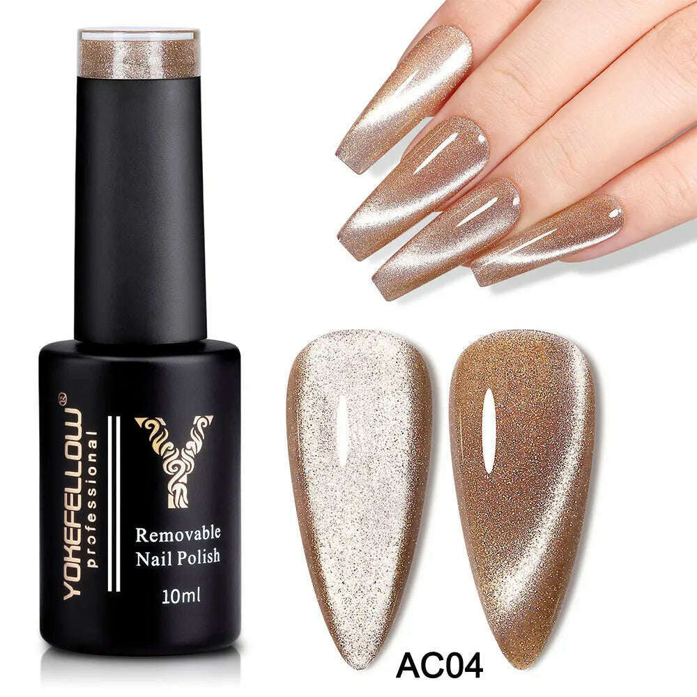 YOKEFELLOW 10ml 9D Cat Magnetic Gel Polish Semi Permanent Soak Off Rainbow Glitter Nail Gel Polish UV Gel Varnish For Manicure - KIMLUD